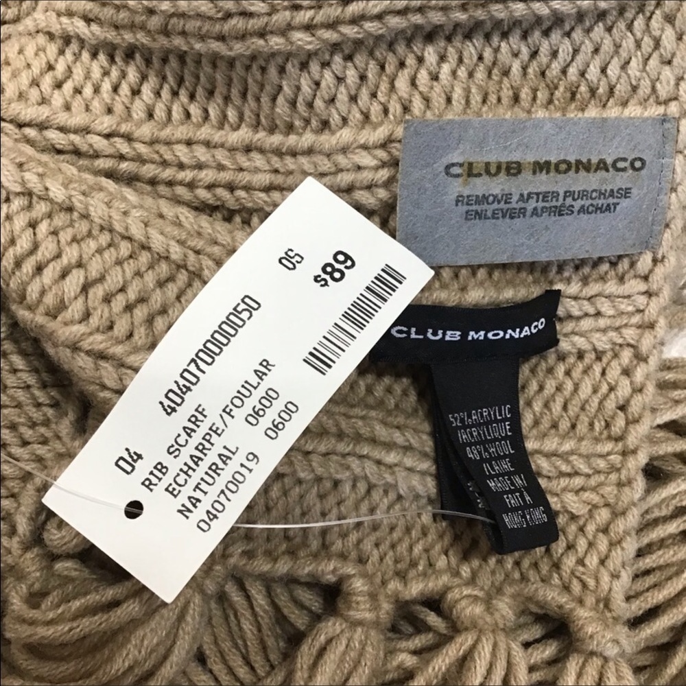 NWT Vintage Club Monaco Ribbed Knit Wool Blend Scarf Tan - Picture 5 of 5